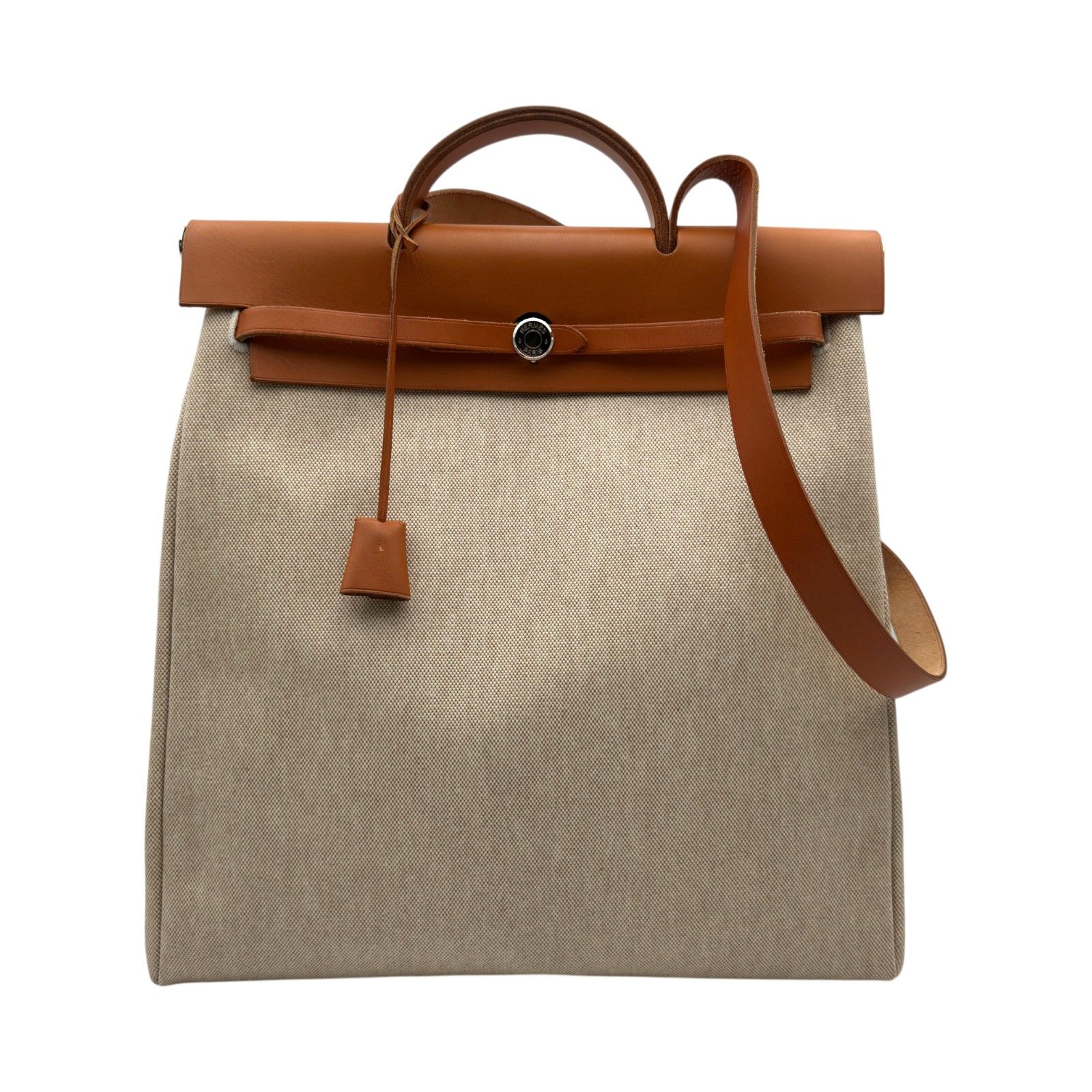 エルメス HERMES エールバッグMM □C刻 ベージュ/ゴールド ゴールド金具 トワル・レザー メンズ ショルダーバッグ