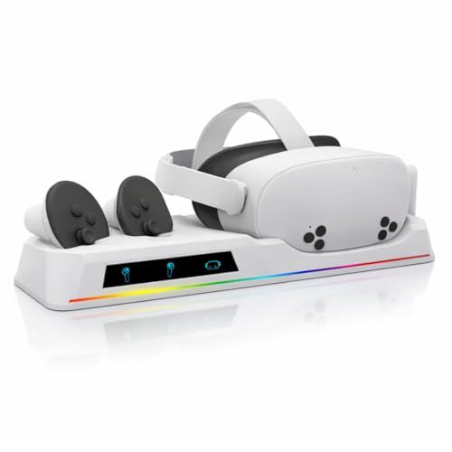 【Meta Quest3S専用】置くだけ VR充電スタンド ドック 卓上 ヘッドセット＆コントローラー同時充電 Type-C LED表示 省スペース設計p