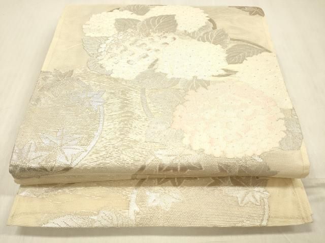平和屋着物＊夏物　六通柄袋帯　紫陽花舞葉文　銀糸　正絹　逸品　DABD6538cm 21,450円