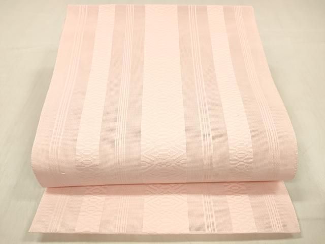 平和屋着物＊夏物　博多織　八寸名古屋帯　紗献上　珊瑚色　DABD6548cm