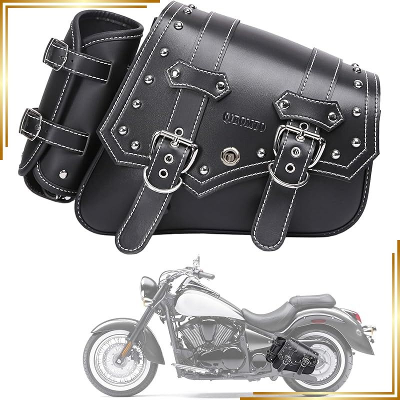 【新品】 QJBOMTO オートバイ サドル バッグ サイドバッグ - サドル バッグ ソフテイル PVC レザー ハーレー スポーツスター用 防水 サイド ツール バッグ ユニバーサル ストレージ ツール バッグ バイク用 カップ ホルダー付き ブラック ( 7,319円