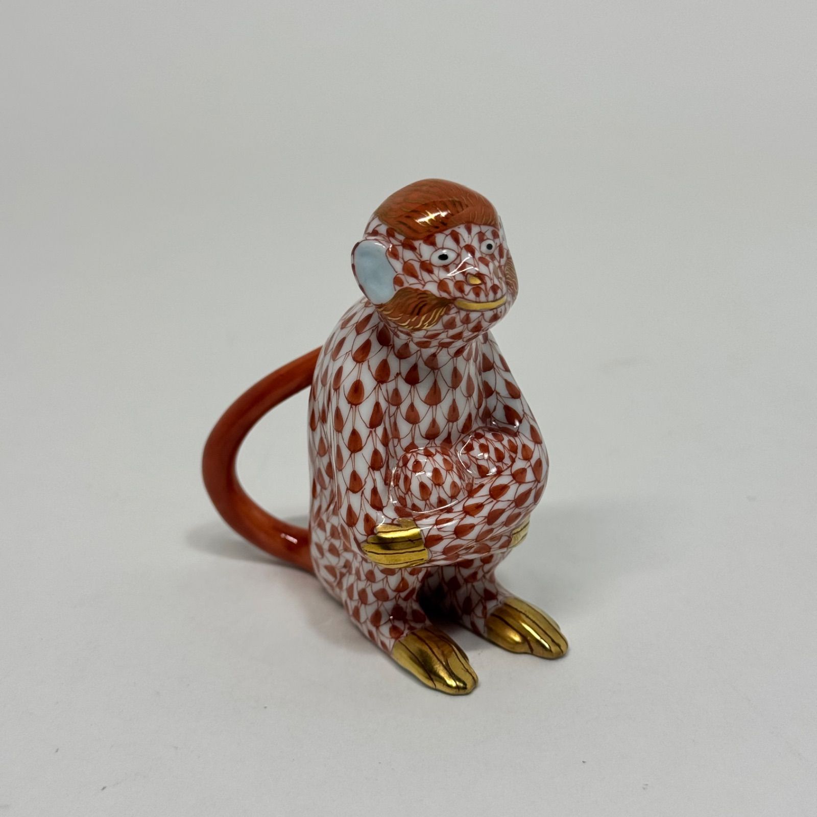 HEREND ヘレンド フィッシュネット「猿」フィギュリン レッド No.11