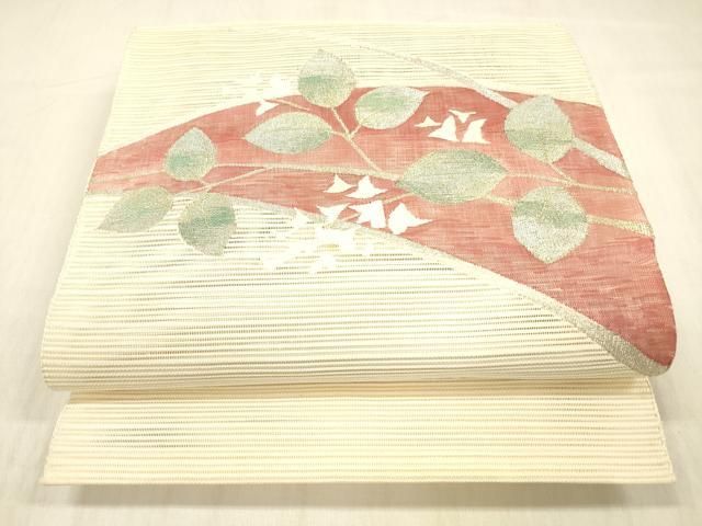 平和屋着物＊夏物　西陣　絽綴れ　八寸名古屋帯　草花文　金銀糸　正絹　逸品　DABD6550cm