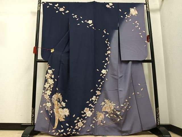 平和屋着物●ファッションブランド hiromichi nakano ヒロミチナカノ 小振袖 二尺袖 刺繍 簪花文 暈し染め 金彩 正絹 逸品 AABH3866ph