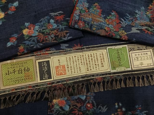 平和屋着物●小千谷紬　風景草花文　証紙付き　正絹　逸品　未使用　AABI4925ph