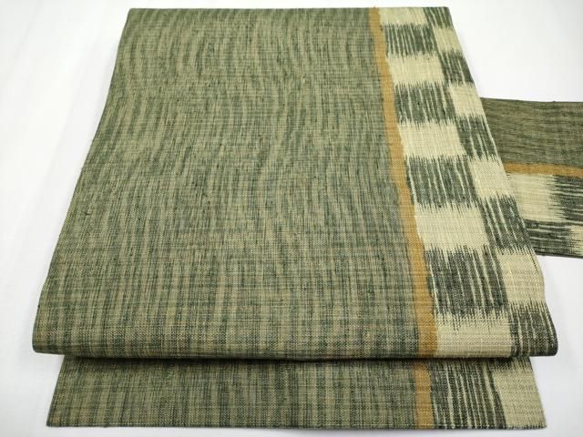 平和屋着物●九寸名古屋帯　紬地　間道　金糸　正絹　逸品　CABF2795tx