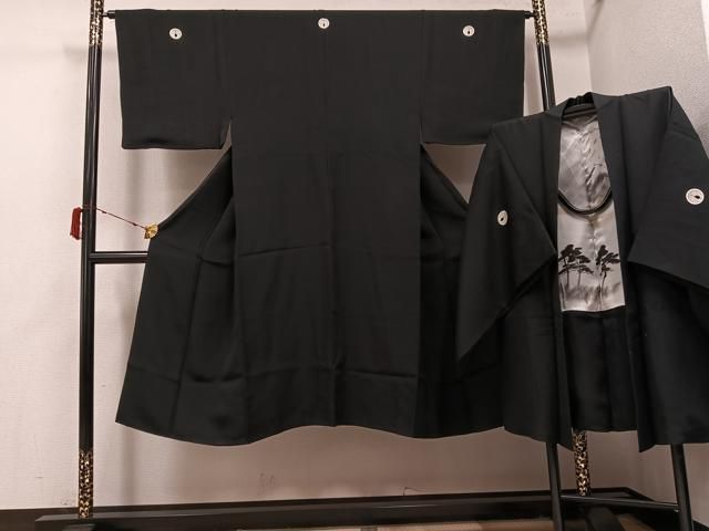平和屋着物●男性　黒紋付・羽織セット　正絹　逸品　AABI4926ph 25,480円
