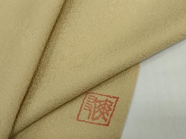 平和屋着物●上質な色無地　作家物　吉祥草花地紋　榛色　正絹　逸品　DABD9968ud
