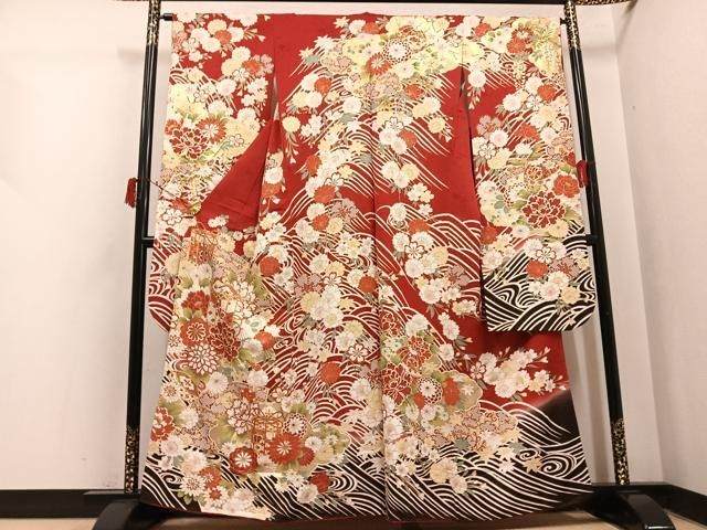 平和屋着物●豪華振袖　刺繍　貝桶花文　暈し染め　金彩　正絹　逸品　AABI4931ph