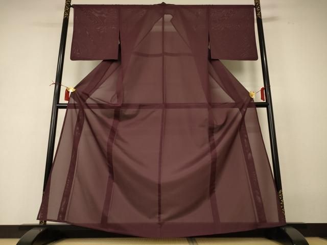 平和屋着物＊夏物　色無地　絽　黒鳶色　洗える着物　AABI4732jd