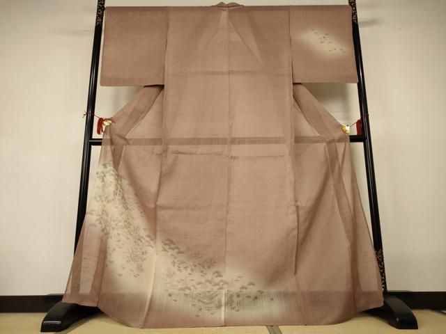 平和屋着物＊夏物　染織の名門　しょうざん 生紬　訪問着　紗　流水草花文　暈し染め　正絹　逸品　AABI4743jd
