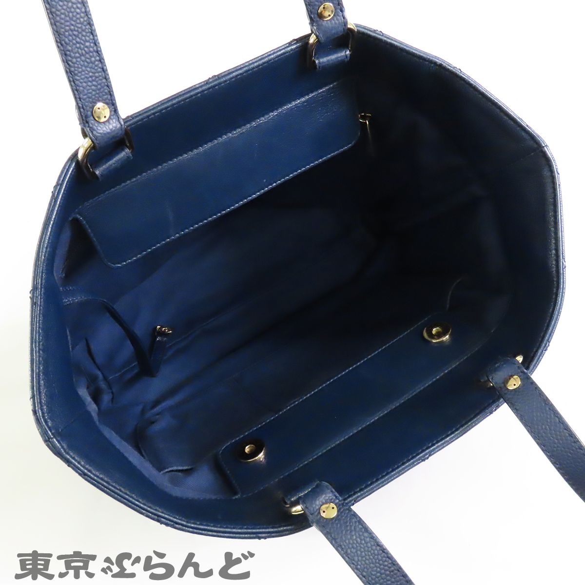 シャネル CHANEL マトラッセ キャビア トート ネイビー 紺 ゴールド 