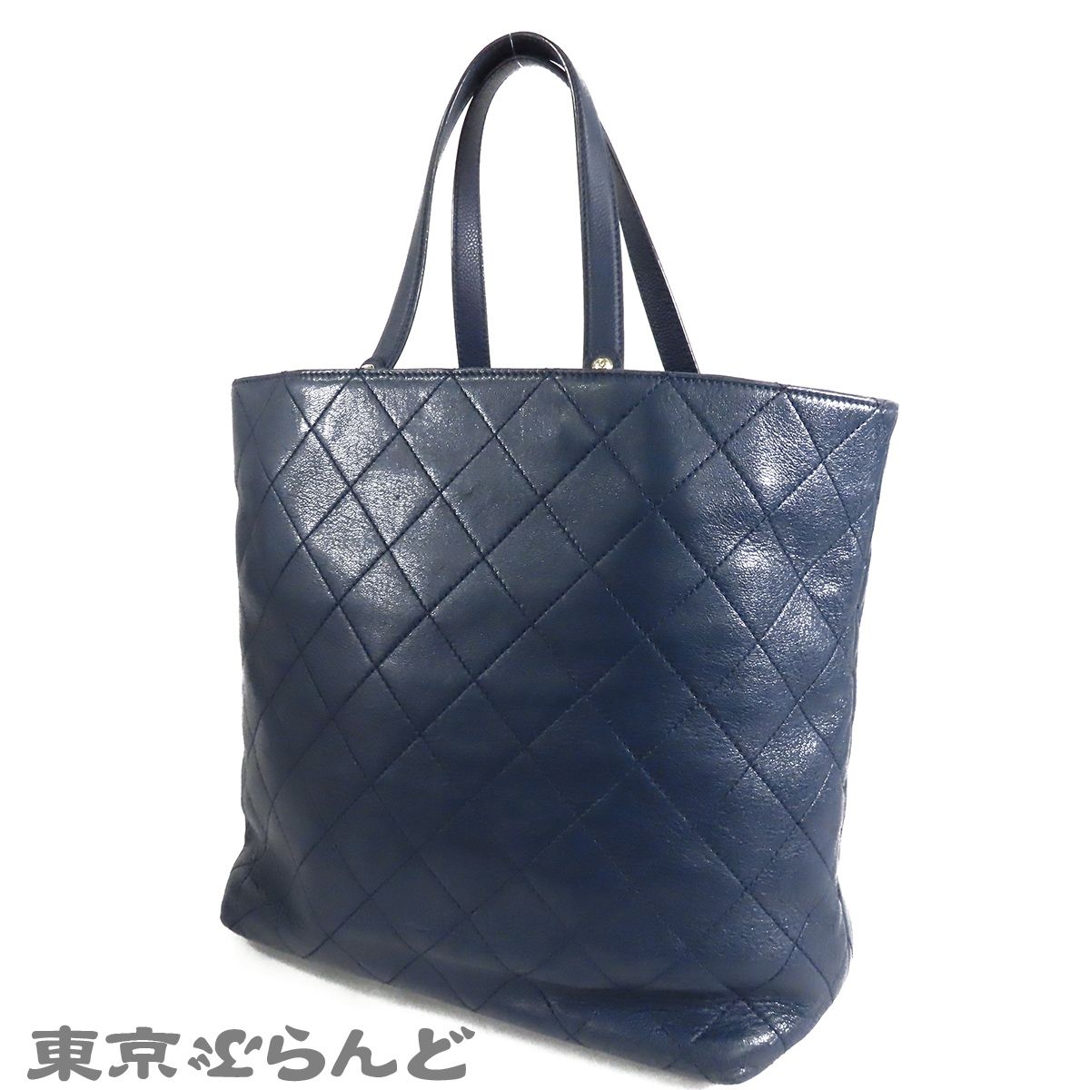 シャネル CHANEL マトラッセ キャビア トート ネイビー 紺 ゴールド 
