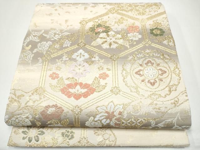 平和屋着物●六通柄袋帯　新小石丸　亀甲花文　金糸　正絹　逸品　CABG9152hy