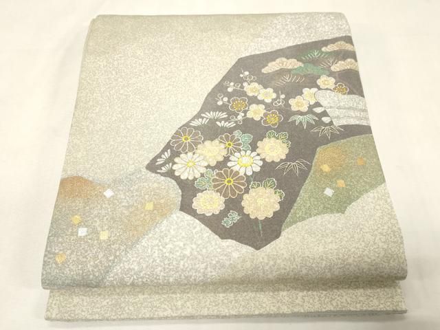 平和屋着物●京友禅の第一人者　松井青々　太鼓柄袋帯　松竹梅花文　金彩　正絹　逸品　CABG9494dy