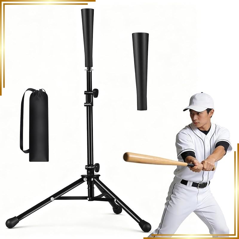 【新品】 Fu-de-mo バッティングティー 野球練習スタンド 75～115cm調節可能 三脚折りたたみ式で携帯便利 バッティングティー スタンド 硬式/軟式/ソフトボール兼用 交換用ソフトラバー2個付き＋収納袋 ブラック