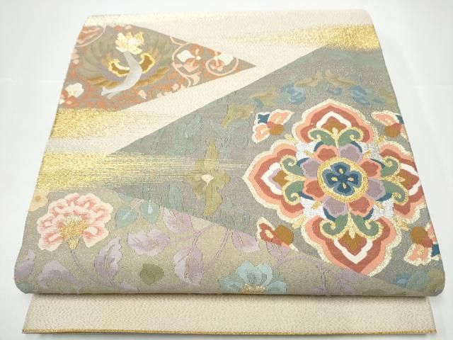 平和屋着物○爪掻き本綴れ 太鼓柄袋帯 裂取唐草文 金銀糸 正絹 逸品 