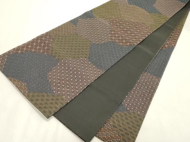 平和屋着物●全通柄袋帯　総刺繍　刺し子　吉祥文　黒地　正絹　逸品　CABH6489dy