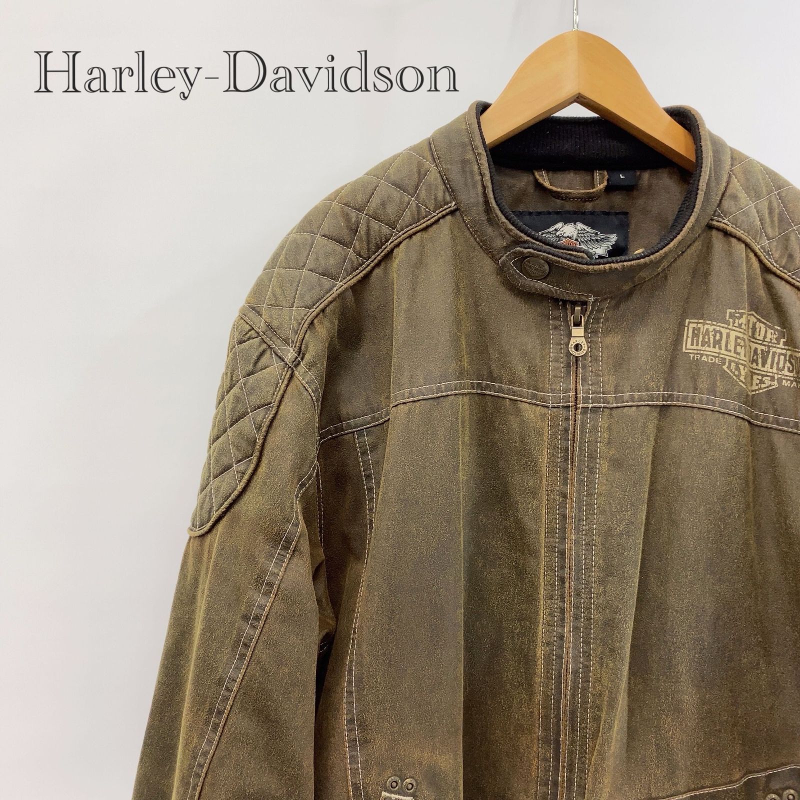 Harley-Davidson ライダース ジャケット シングル バックプリント インナープリント イーグル L ブラウン メンズ ファッション _201023