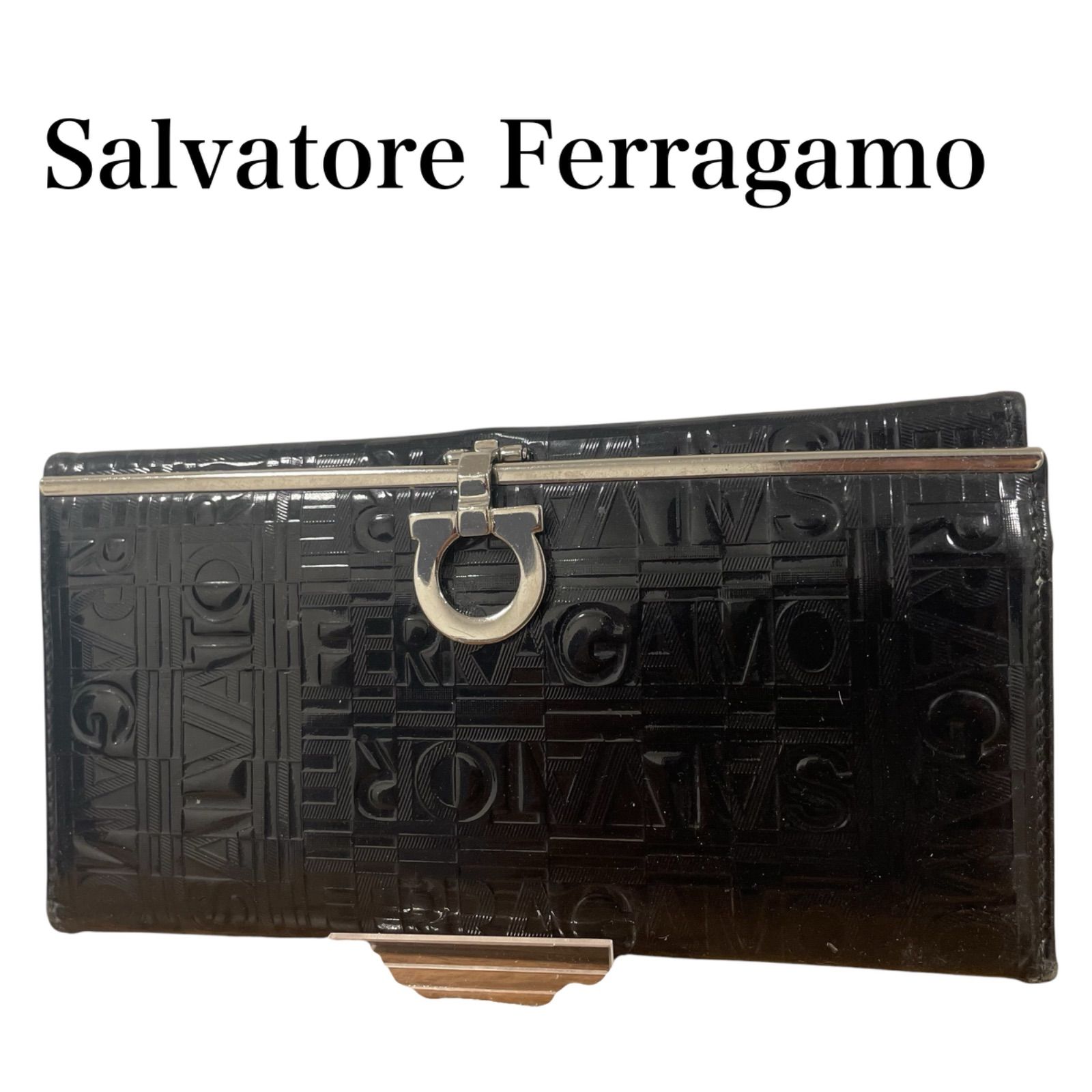 サルヴァトーレフェラガモ Salvatore Ferragamo 長財布 カード入れ ガンチーニ 黒 レザー メンズ