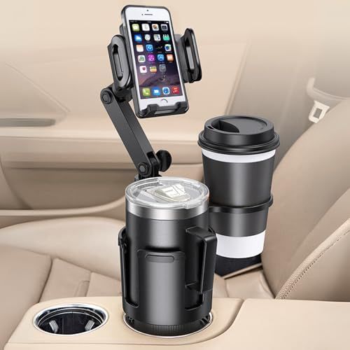 車スマホホルダー 車用ドリンクホルダー ダブル カップスタンド 360度 回転 カップホルダー付き携帯電話ホルダー マウント 携帯電話スタンド 日本販売店/日本人スタッフサポート送料無料 f85e2022