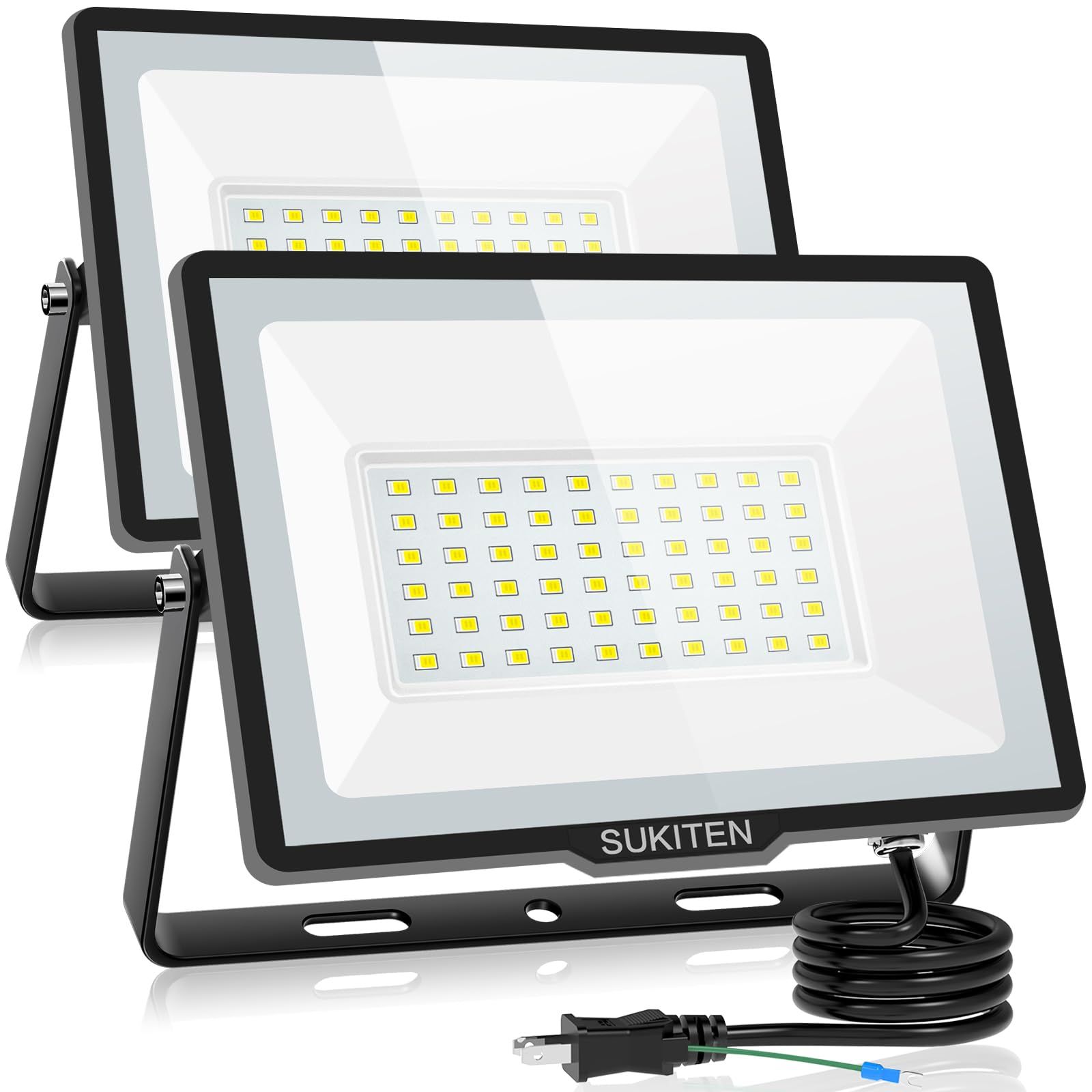 【驚異の明るさ・省電力】SUKITEN 投光器 led 屋外 作業灯 60W 2個セット 8000ルーメン 100V 極薄型 IP66防水 6500K 昼光色 高輝度 高放熱 120°広角 投光器ledライト 夜間作業 工事現場 工事用ライト f6cdd00e｜詳細画像