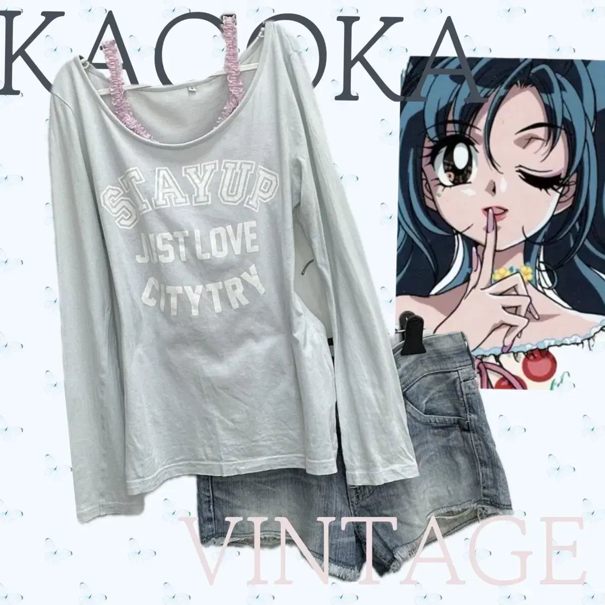 日本ヴィンテージ 姫ギャル Y2K パステル EDWIN(エドウイン) デニム ショートパンツ ギャル コーディネートセット