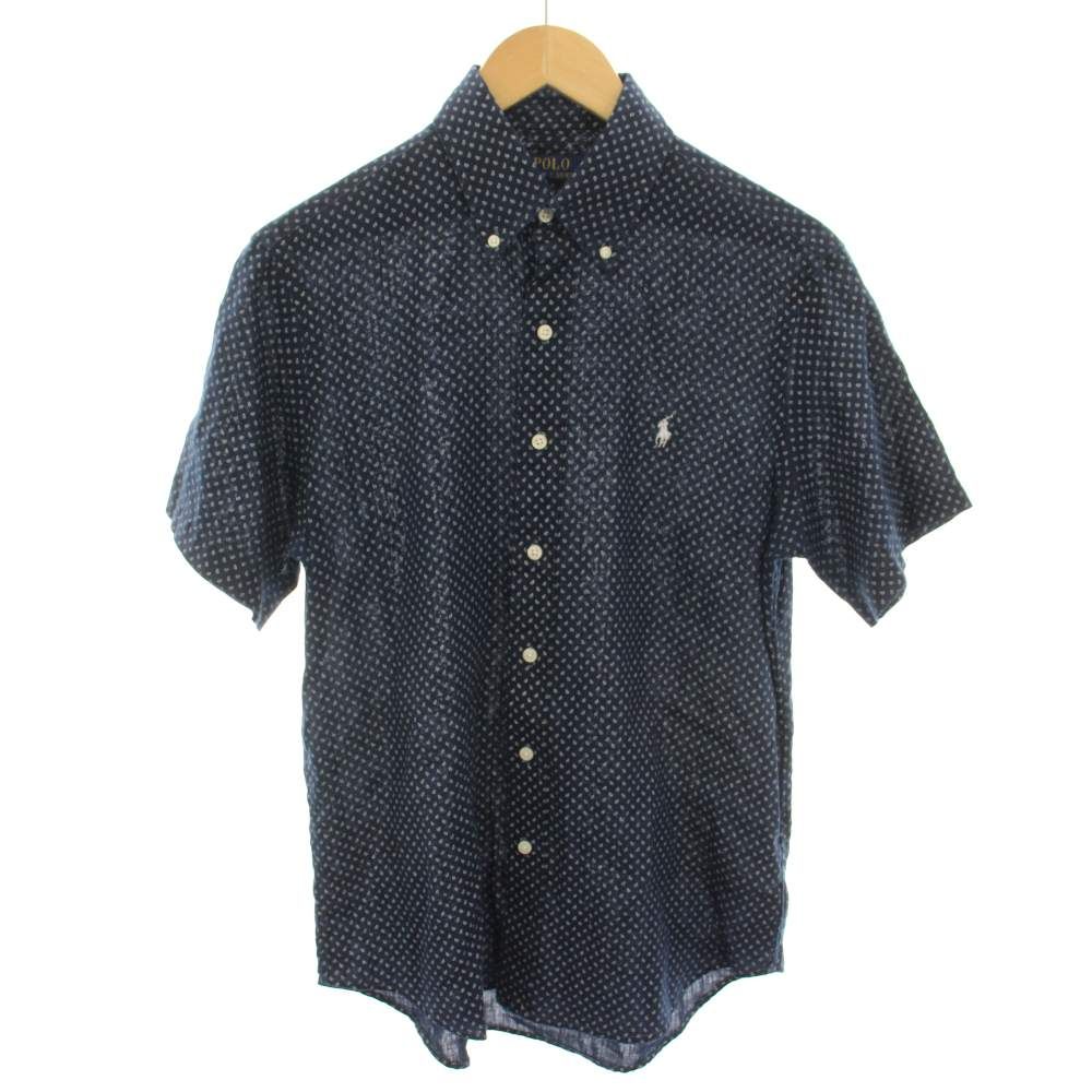 ポロ ラルフローレン POLO RALPH LAUREN ショートスリーブスポーツシャツ SHORT SLEEVE-SPORT SHIRT ボタンダウン 半袖 ペイズリー柄 ポニー刺繍 麻 リネン S 紺 ネイビー 0200011589 /YT