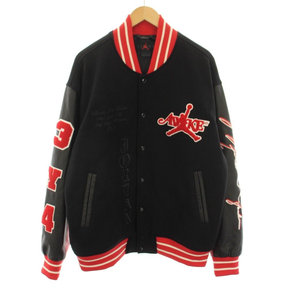 ナイキ NIKE アウェイク AWAKE ジョーダンブランドMJ アウェイクニューヨークヴァーシティジャケット JORDAN BRAND M J AWNY VARSITY JACKET スタジャン アウター ロゴ刺繍 L 黒 赤 FQ5439-657 /YT