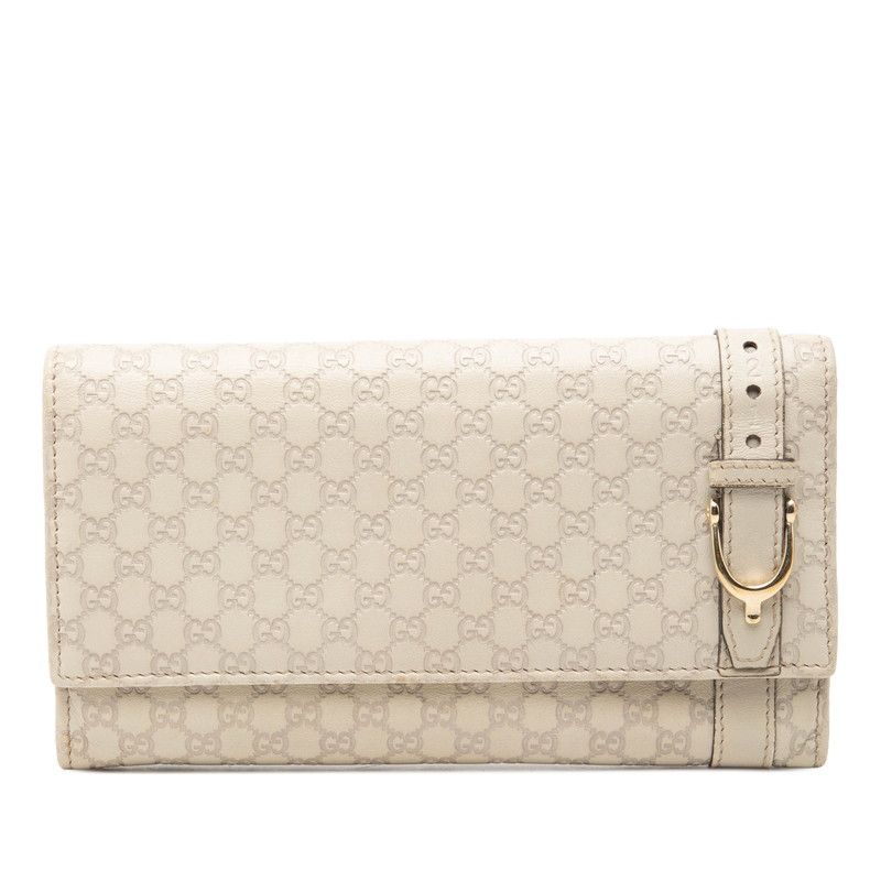 グッチ マイクログッチシマ 長財布 309760 アイボリー レザー レディース GUCCI【1-0270051】