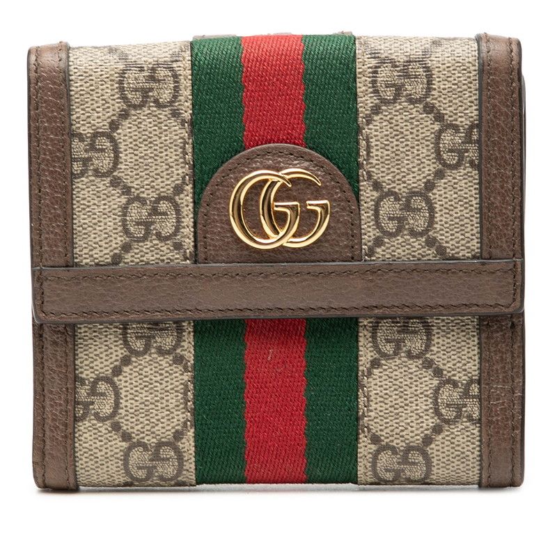 グッチ オフィディア GGスプリーム 二つ折り財布 523173 ベージュ マルチカラー PVC レザー レディース GUCCI【1-0270242】