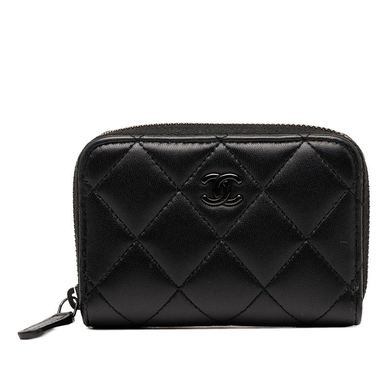 シャネル ココマーク マトラッセ カードケース パスケース ブラック ラムスキン レディース CHANEL【1-0270249】