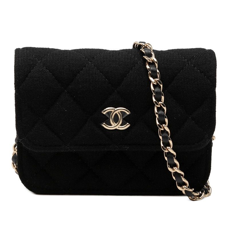 CHANEL　シャネル ミニマトラッセチェーンショルダー コットン ブラック シャネル ココマーク ミニミニマトラッセ 斜め掛け チェーン