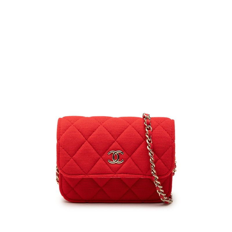 シャネル ココマーク ミニミニ マトラッセ 斜め掛け チェーン ショルダーバッグ レッド コットン レディース CHANEL【1-0271464】
