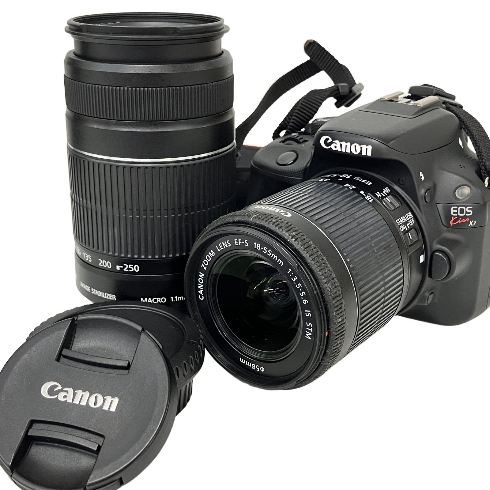 Canon キヤノン DS126441 EOS Kiss X7 デジタル 一眼 EF-S 18-55mm F3.5-5.6 55-250mm F4-5.6 ダブルレンズキット 中古 Z11247010