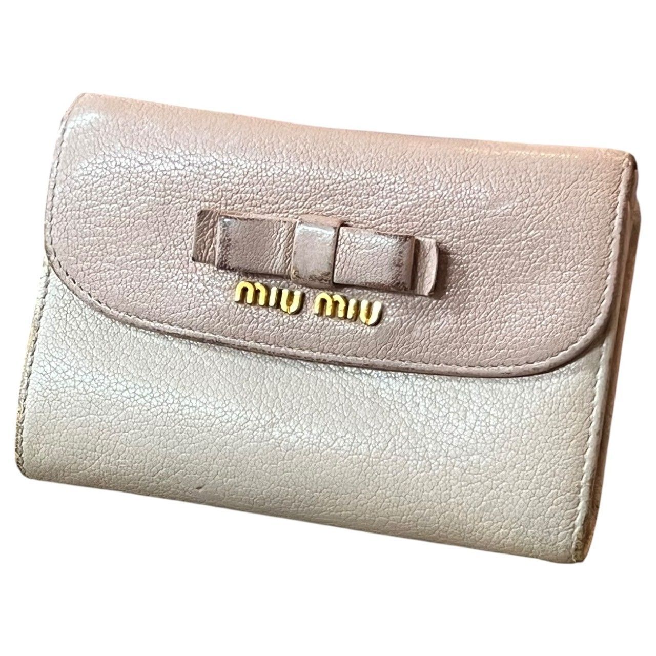 miumiu ミュウミュウ L字ファスナー 二つ折り財布 マドラスレザー リボン