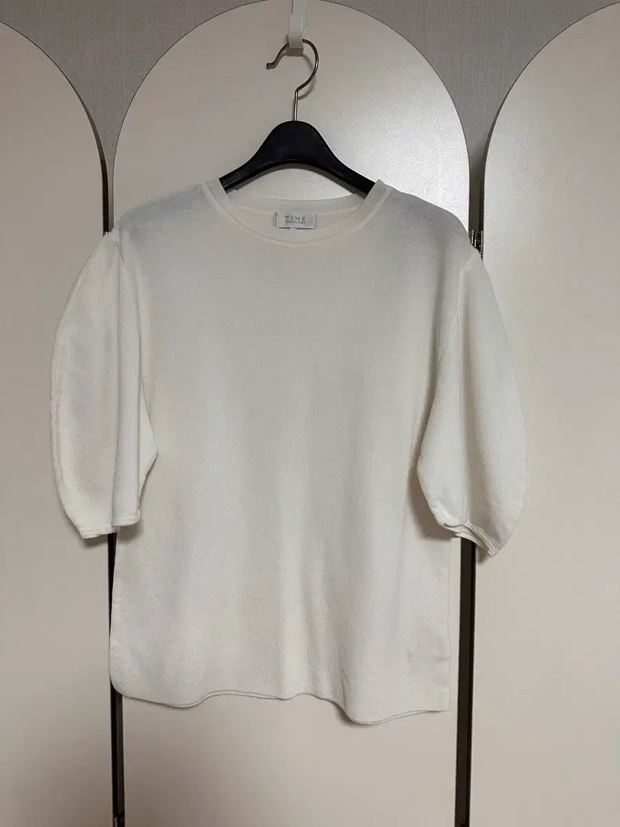 TIME ウール 半袖 ブラウス ニット Tシャツ 白 クリーン F