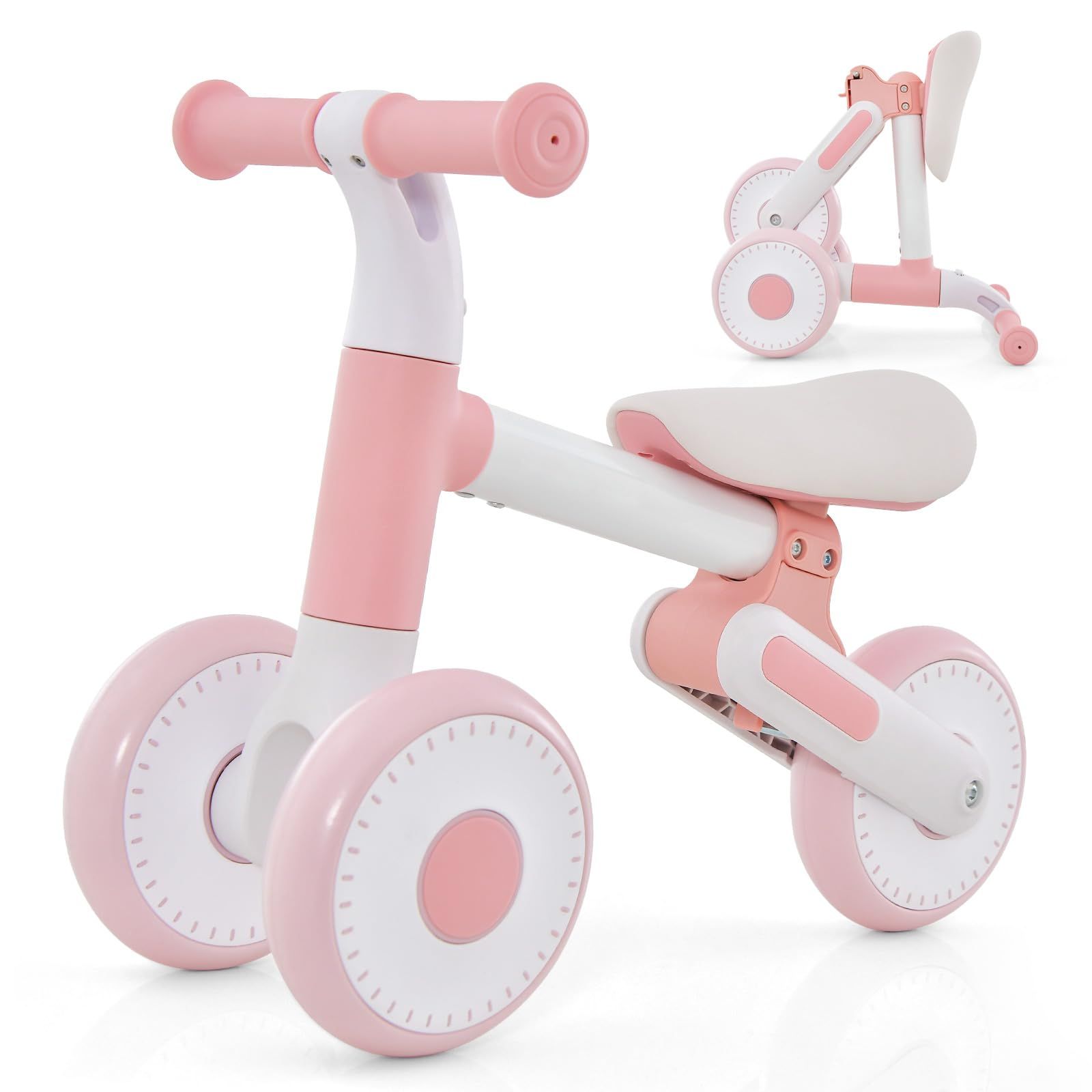 Goplus ペダルなし三輪車 ベビーバイク キッズバイク 室内用 幼児 赤ちゃん 女の子 男の子 ミニバイク 可愛い 折り畳み式 静音 軽量 体幹トレーニング クリスマス 誕生日 プレゼント 出産祝い (ピンク)Y c8244ae3