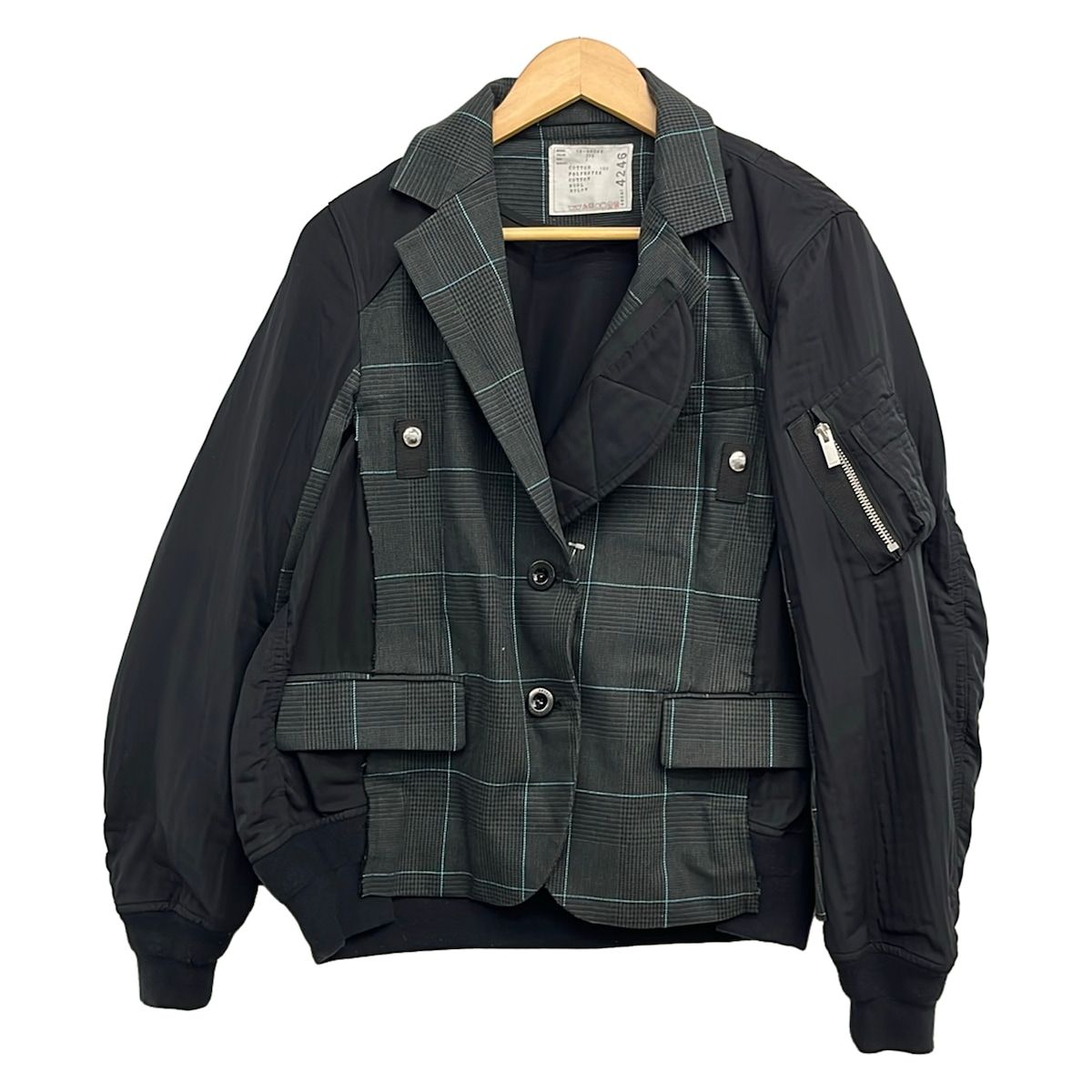 Sacai(サカイ) ジャケット サイズ1 S レディース - 19-04246 黒×ダークグリーン×ライトブルー 長袖/チェック柄/春/秋