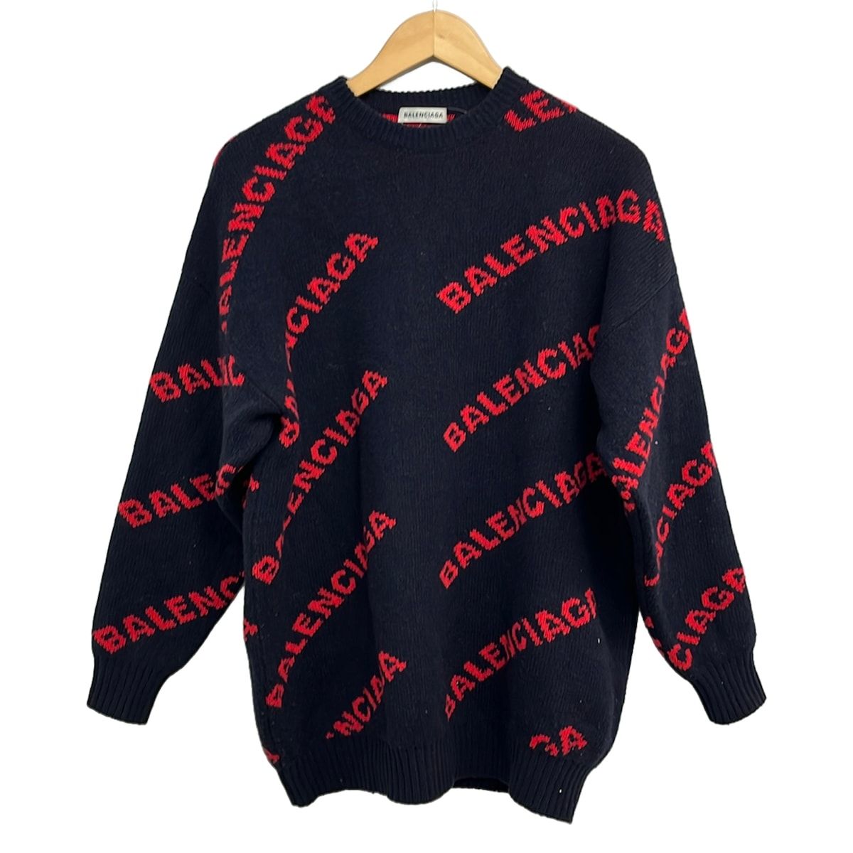 BALENCIAGA(バレンシアガ) 長袖セーター サイズXS メンズ - 555279 T1473 ダークネイビー×オレンジ クルーネック