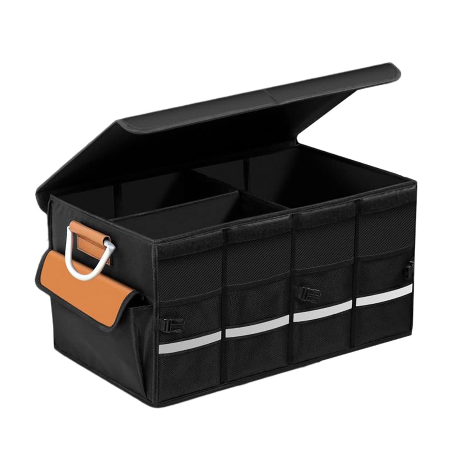 車用収納ボックス トランク収納ボックス 折りたたみ式 仕切り可能 (M, 茶色ポケット)★ b06b6186