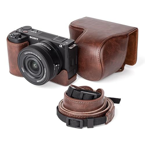 kinokoo zve10 ii ケース SONY ZV-E10 IIケース、 SONY ZV-E10 M2/SONY ZV-E10 MARK 2カメラアクセサリー 16-50mmレンズ対応 全方面保護カバー PUレザー ストラップ付き(コーヒー)p