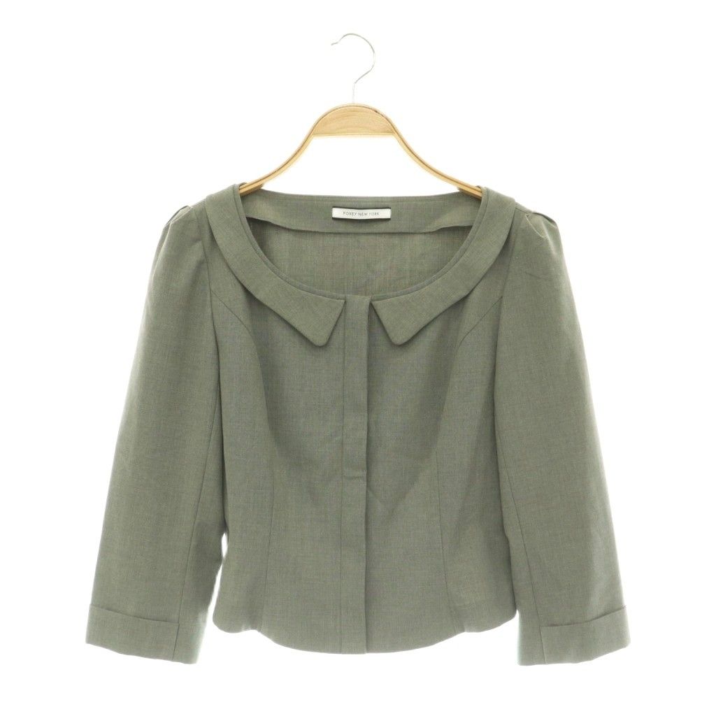 フォクシーニューヨーク FOXEY NEW YORK 33174 Decollete Jacket ジャケット ノーカラー 七分袖 40 グレー /HK ■OS 7,848円