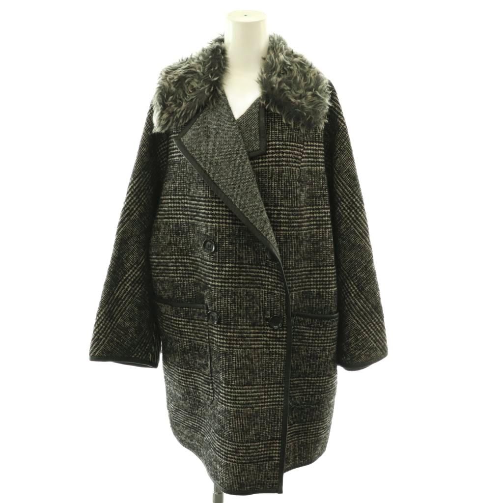 マックスマーラ MAX MARA ウィークエンド Weekend ファーカラーグレンチェックコート 36 黒 ■SH /SY ■OS