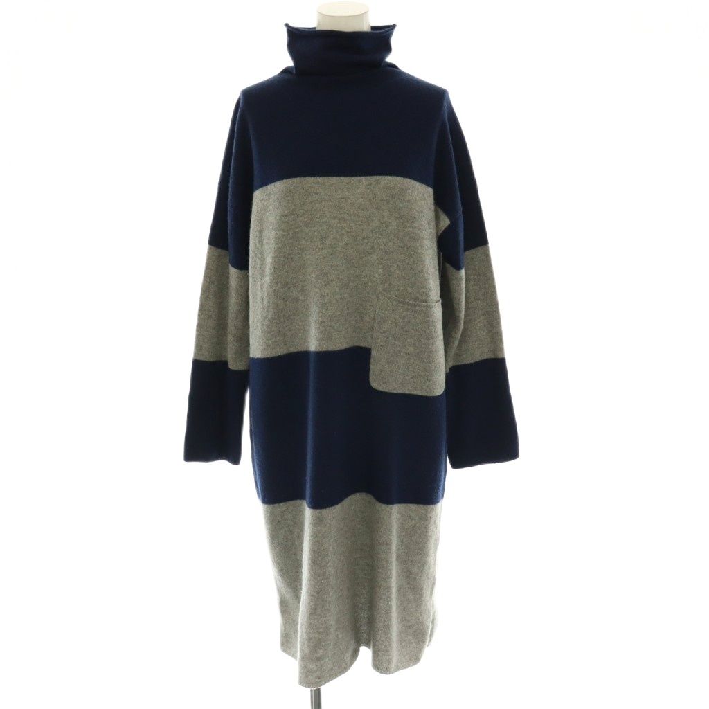プレインピープル PLAIN PEOPLE カシミヤタートルネックワンピース ニット ロング 長袖 9 ネイビー グレー /DO ■OS