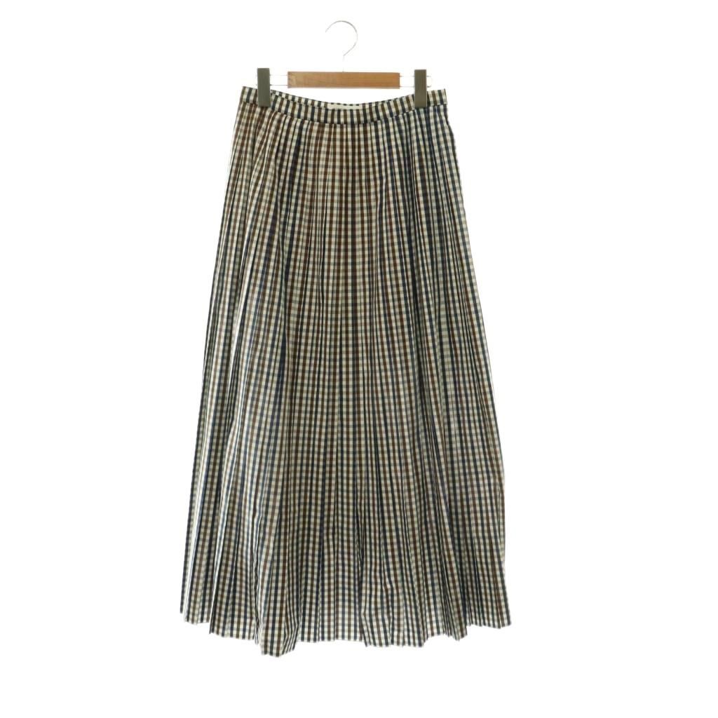 マディソンブルー MADISONBLUE PLEATEDLOMG SK M GINGHAM スカート プリーツ フレア チェック ロング 01 茶色 紺 MB231-6008 /HS ■OS