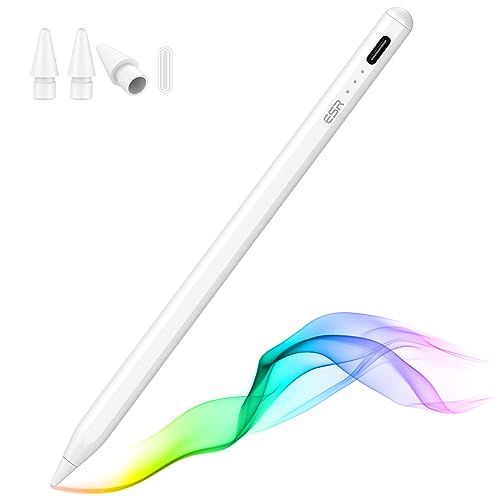 ESR iPad ペンシル 2026-2018 用ペン 傾斜感知 アップルペンシル iPad第11世代(A16)/第10世代、Air 11/13、Pro 11/12.9/13、Mini 6/5, ホワイト/ 972bb901