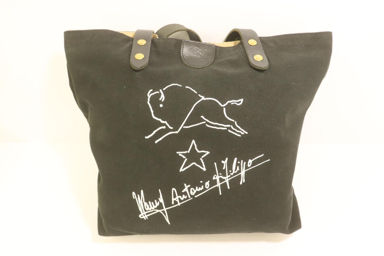 【中古】 IL BISONTE レディーストートバッグ -- トートバッグ IL BISONTE -- 黒 ブラック プリント