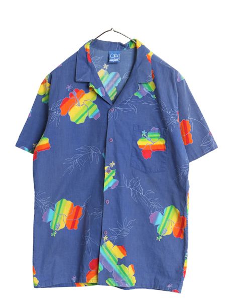 80s OP オーシャンパシフィック オープンカラー 半袖 アロハシャツ メンズ M 小さめ S ヴィンテージ 開襟 半袖シャツ ハワイアン ボックス