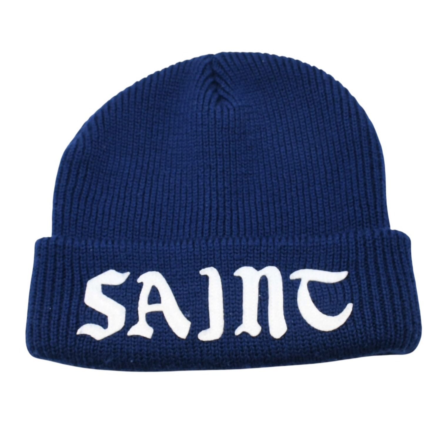 極美品 SAINT Mxxxxxx セントマイケル KNIT CAP ビーニー ニットキャップ ネイビー ワッペン ウール ワンサイズ SM-YS1-0000-083 中古 4a002598